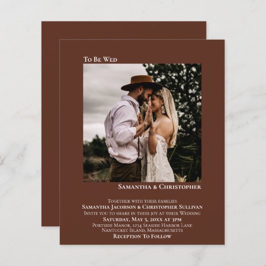 Minimale uitnodiging voor een bruine bruine foto-w (Voorkant / Achterkant)