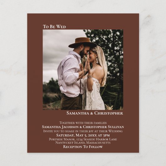 Minimale uitnodiging voor een bruine bruine foto-w (Voorkant)