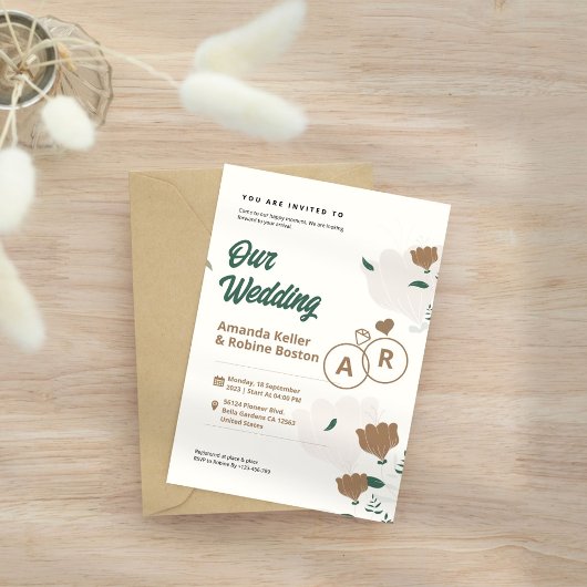 Minimale uitnodiging voor een Floral Wedding