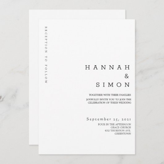 Minimale uitnodiging voor een moderne bruiloft (Voorkant / Achterkant)