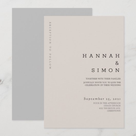 Minimale uitnodiging voor een moderne bruiloft (Voorkant / Achterkant)