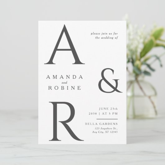Minimale uitnodiging voor een Monogram huwelijk (Staand voorkant)