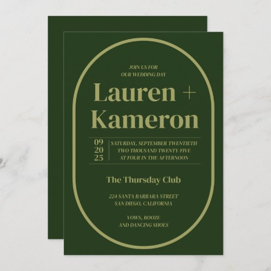 Minimale uitnodiging voor een ovale bruiloft (Voorkant / Achterkant)