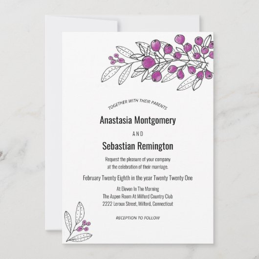 Minimale uitnodiging voor een Paarse bruinbruiloft (Voorkant)