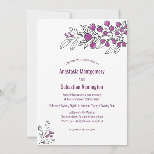 Minimale uitnodiging voor een Paarse bruinbruiloft (Voorkant)