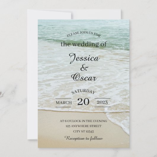 Minimale uitnodiging voor een strand Ocean Wedding (Voorkant)