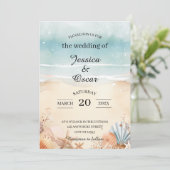 Minimale uitnodiging voor een strand Ocean Wedding (Staand voorkant)