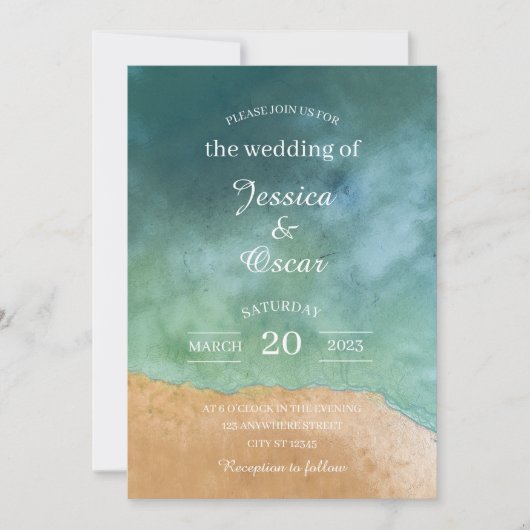 Minimale uitnodiging voor een strand Ocean Wedding (Voorkant)