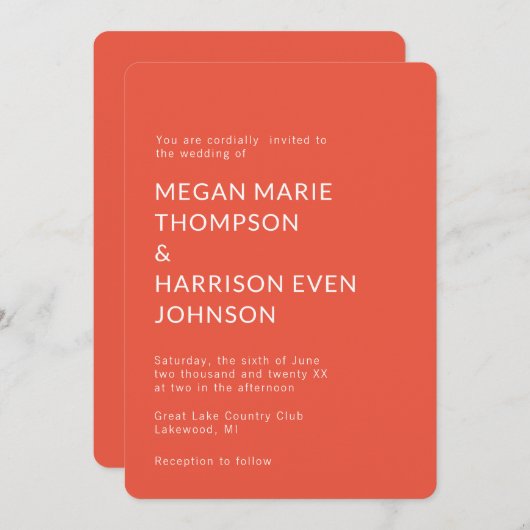 Minimale uitnodiging voor een terra cotta Wedding (Voorkant / Achterkant)