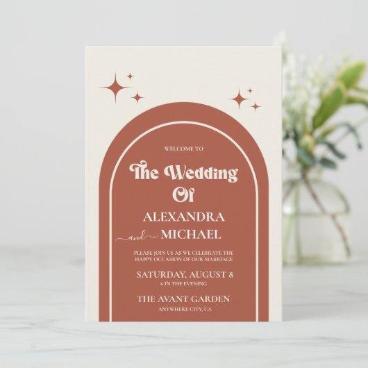 Minimale uitnodiging voor een terracotta bruiloft  (Staand voorkant)
