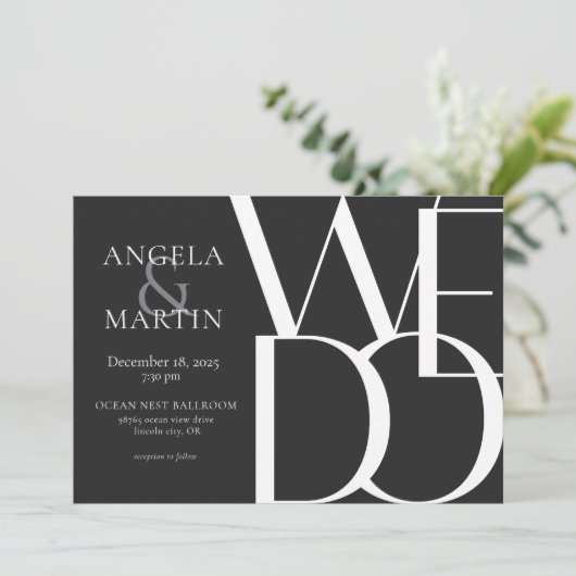 Minimale uitnodiging voor een witte brute bruiloft (Staand voorkant)