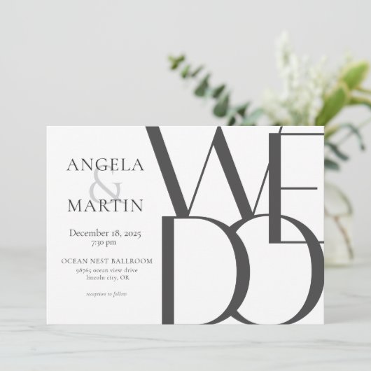 Minimale uitnodiging voor een zwarte bruiloft (Staand voorkant)