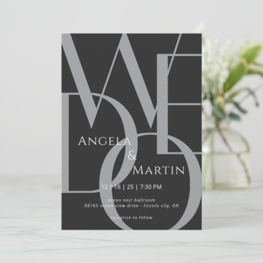 Minimale uitnodiging voor een zwarte bruiloft (Staand voorkant)