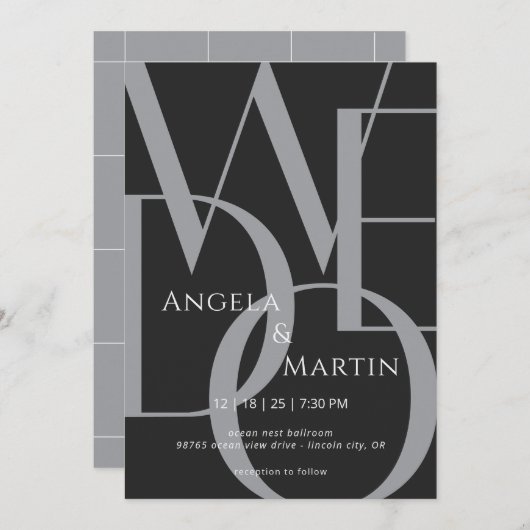 Minimale uitnodiging voor een zwarte bruiloft (Voorkant / Achterkant)