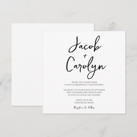 Minimale uitnodiging voor een zwarte bruiloft (Voorkant / Achterkant)