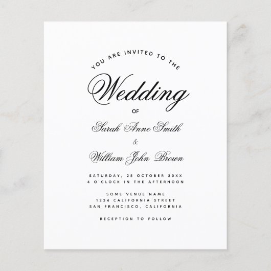 Minimale uitnodiging voor een zwarte en witte brui (Voorkant)