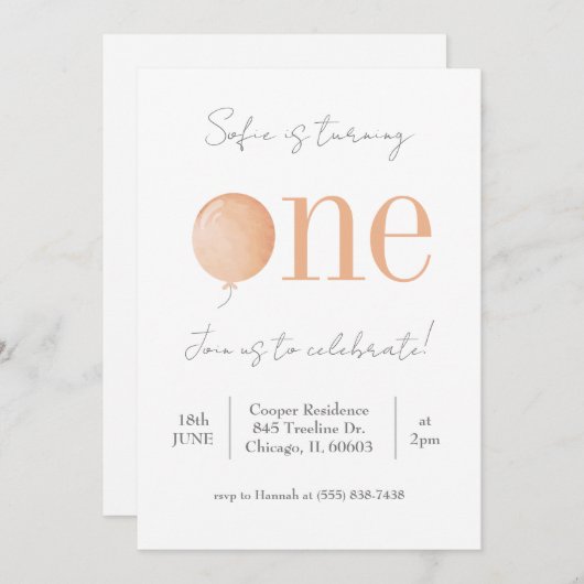 Minimale uitnodiging voor eerste verjaardag (Voorkant / Achterkant)