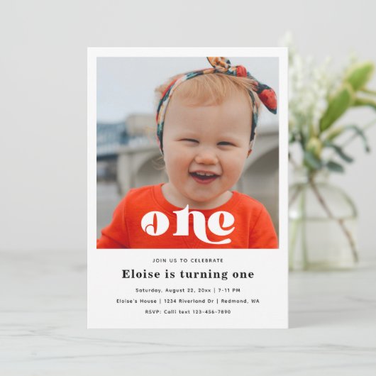 Minimale uitnodiging voor eerste verjaardag | 1e v (Staand voorkant)