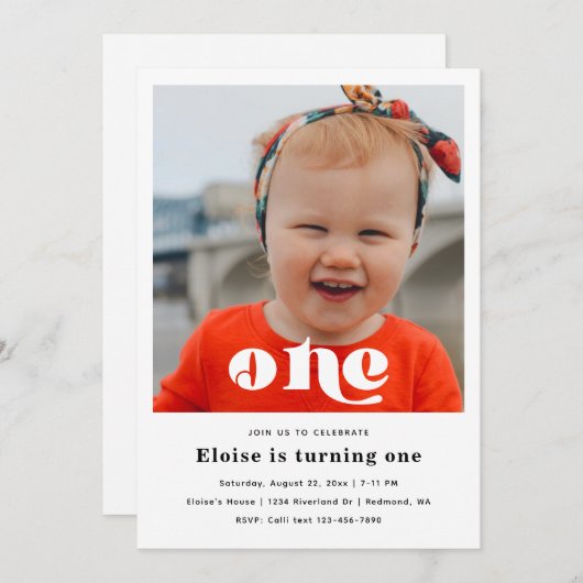 Minimale uitnodiging voor eerste verjaardag | 1e v (Voorkant / Achterkant)