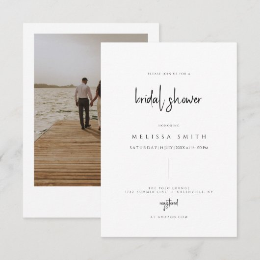 Minimale uitnodiging voor Elegant Bridal Shower (Voorkant / Achterkant)