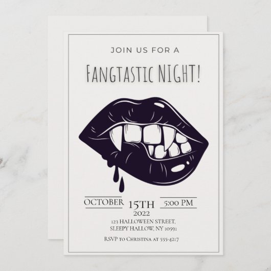 Minimale uitnodiging voor Fangtastische Halloween  (Voorkant / Achterkant)