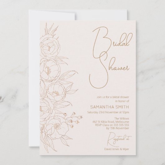 Minimale uitnodiging voor Floral Line Art Bridal S (Voorkant)