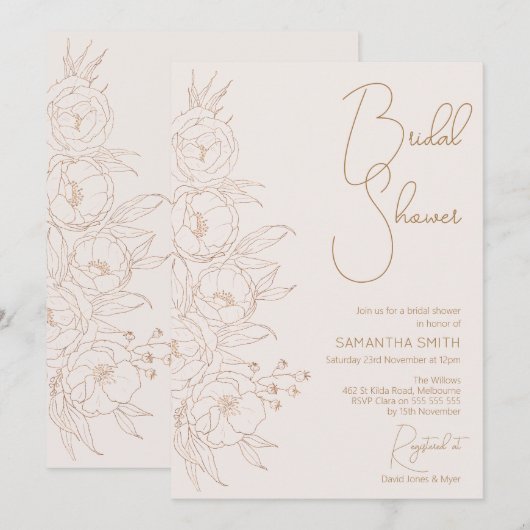 Minimale uitnodiging voor Floral Line Art Bridal S (Voorkant / Achterkant)