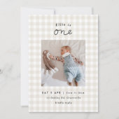 Minimale uitnodiging voor foto Beige Gingham 1st B (Voorkant)