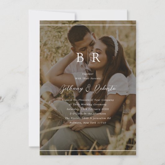 Minimale uitnodiging voor foto-Monogram bruiloft (Voorkant)