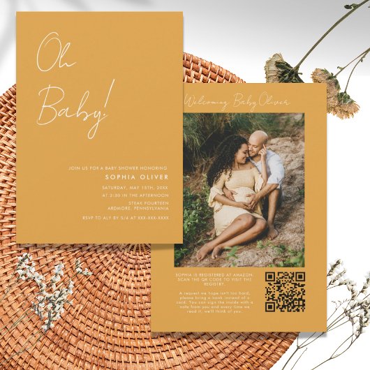 Minimale uitnodiging voor foto QR-code Baby shower