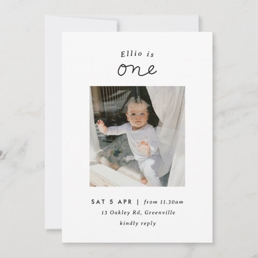 Minimale uitnodiging voor foto van 1ste verjaardag (Voorkant)