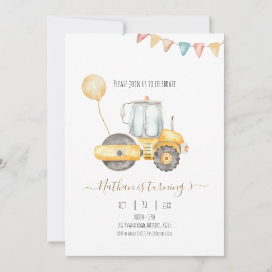 Minimale uitnodiging voor geboorte van Tractor (Voorkant)