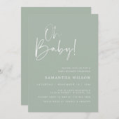 Minimale uitnodiging voor groen Baby shower met ee (Voorkant / Achterkant)