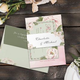 Minimale uitnodiging voor groene bruiloft op monog uitnodigingen wikkel