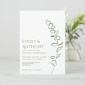 Minimale uitnodiging voor groene eucalyptus-bruilo (Staand voorkant)