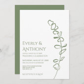 Minimale uitnodiging voor groene eucalyptus-bruilo (Voorkant / Achterkant)