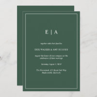 Minimale uitnodiging voor groene monogram-bos-brui