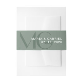 Minimale uitnodiging voor groene monogram bruiloft uitnodigingen wikkel