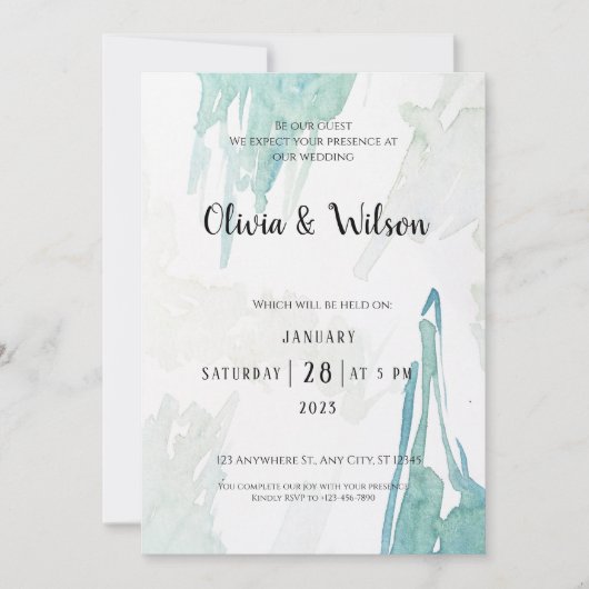 Minimale uitnodiging voor groene Waterverf bruilof (Voorkant)