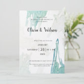 Minimale uitnodiging voor groene Waterverf bruilof (Staand voorkant)