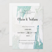 Minimale uitnodiging voor groene Waterverf bruilof (Voorkant / Achterkant)