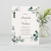 Minimale uitnodiging voor het huwelijk met eucalyp (Staand voorkant)