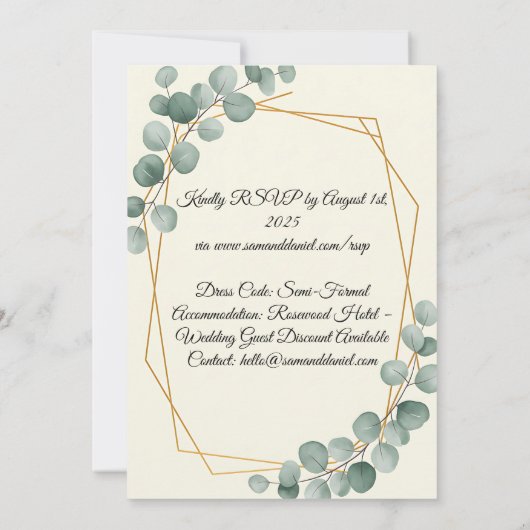 Minimale uitnodiging voor het huwelijk met eucalyp (Achterkant)