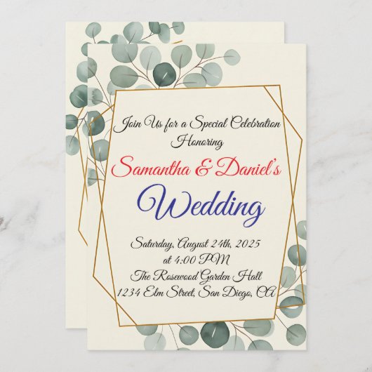 Minimale uitnodiging voor het huwelijk met eucalyp (Voorkant / Achterkant)