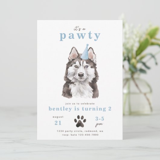 Minimale uitnodiging voor Husky Dog | Pawty (Staand voorkant)