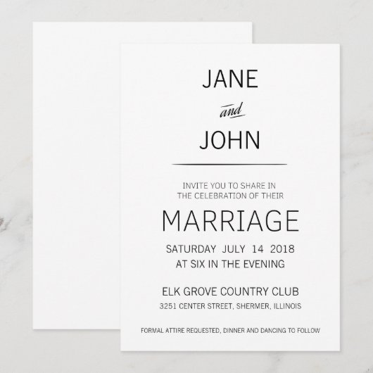 Minimale uitnodiging voor huwelijk (Voorkant / Achterkant)