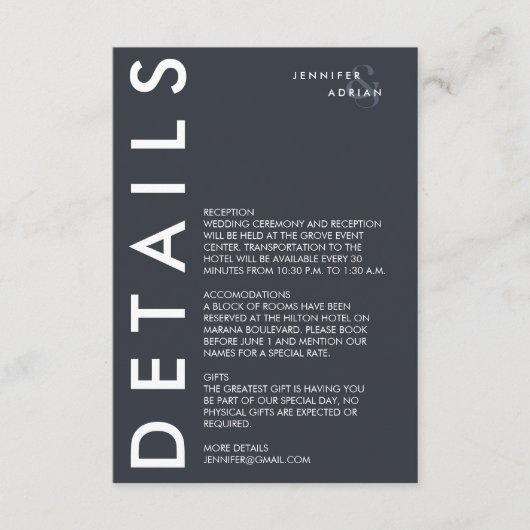 Minimale uitnodiging voor huwelijksgegevens informatiekaartje (Voorkant)