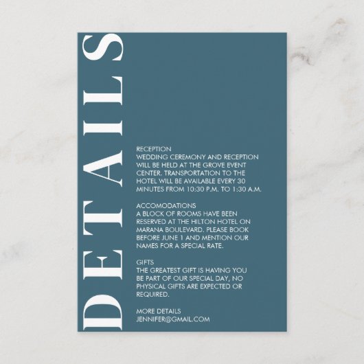 Minimale uitnodiging voor huwelijksgegevens informatiekaartje (Voorkant)