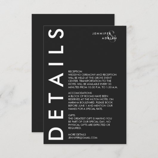 Minimale uitnodiging voor huwelijksgegevens informatiekaartje (Voorkant / Achterkant)