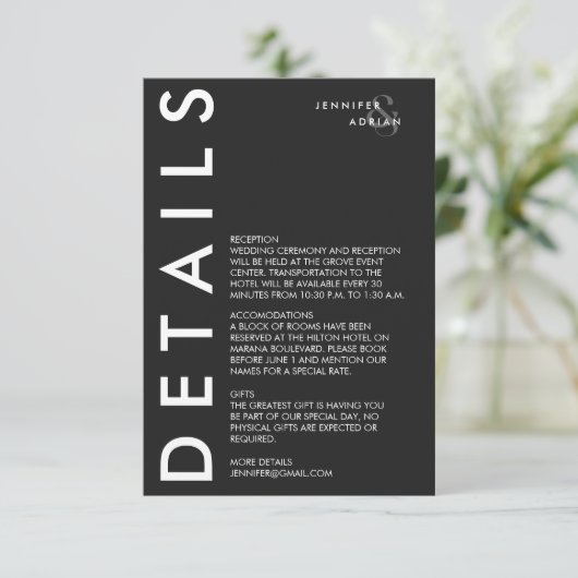 Minimale uitnodiging voor huwelijksgegevens informatiekaartje (Staand voorkant)